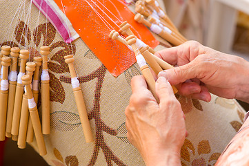 Image showing Bobbin lace making