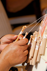 Image showing Bobbin lace making