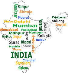 Image showing india map and words cloud with larger cities
