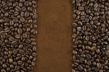 Image showing Coffee beans and ground coffee