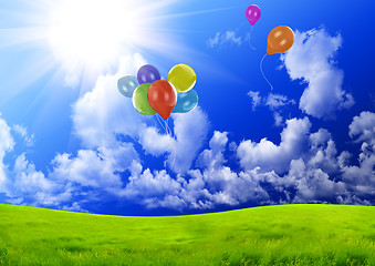 Image showing Color balloons in the dark blue sky