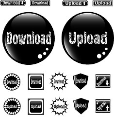 Image showing Black web glossy buttons download and upload sign