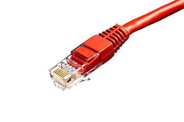 Image showing Red network plug on white 