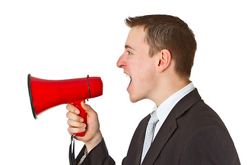 Image showing Businessman yelling through a megaphone