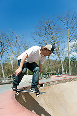 Image showing Skateboarder Falling Into the Bowl at the Skate Park