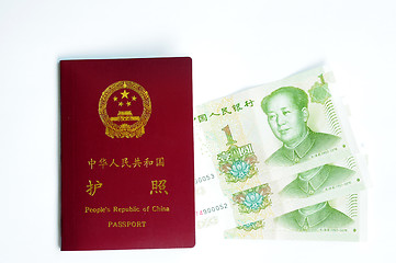 Image showing Chinese passport and money