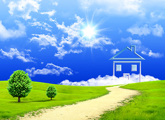 Image showing New imagination of the house on a green meadow