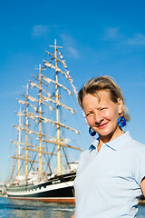Image showing The woman on a background of a sailing vessel