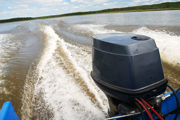 Image showing outboard motor boat on the river