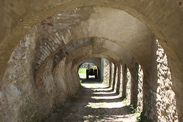 Image showing Tractor in tunnel near Sighisoara, Romania