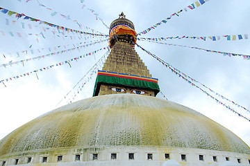 Image showing Boudhanath Stupa and prayer flags in Kathmandu, Nepal