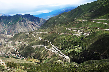Image showing Landscape of zigzag roads in the mountains