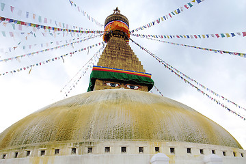 Image showing Boudhanath Stupa and prayer flags in Kathmandu, Nepal