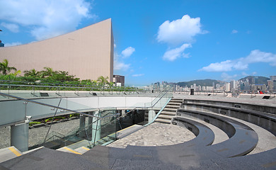 Image showing Architecture structure of Hong Kong Cultural Centre over blue sk