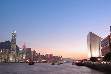 Image showing Magic hour of Victoria harbour, Hong Kong 