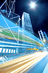 Image showing Night Light trace modern architecture background in hongkong, Ch