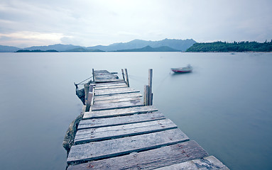 Image showing old jetty walkway pier the the lake 