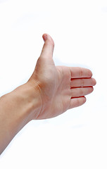 Image showing Portrait of hand showing welcome sign against white background 