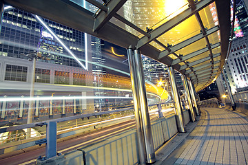 Image showing traffic night and footbridge in hongkong 