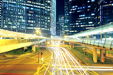 Image showing Traffic through the city (traffic seen as trails of light) 