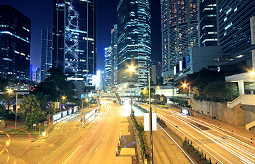 Image showing Traffic through the city (traffic seen as trails of light) 