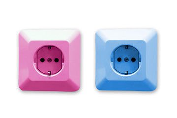 Image showing pink and blue electric sockets