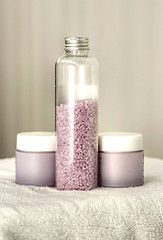 Image showing cosmetics.Salt for bathing and a cream