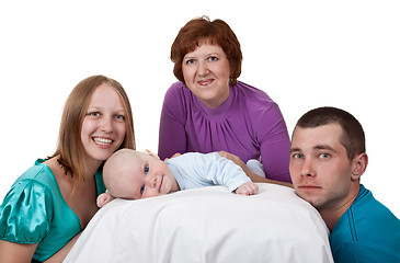 Image showing mom, dad and grandmother with a baby