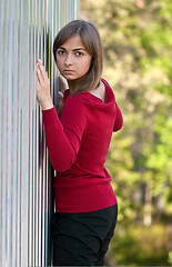 Image showing Beautiful girl in purple dress