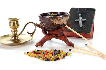 Image showing colorful frankincense with incense censer