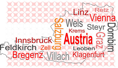 Image showing austria map and words cloud with larger cities