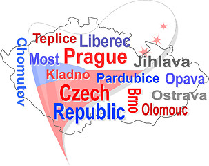 Image showing czech republic map and words cloud with larger cities