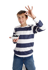 Image showing Healthy Eating - boy holding blueberries