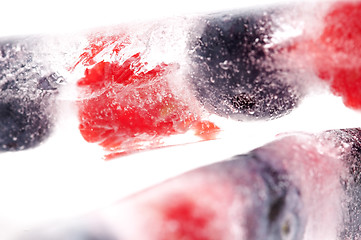 Image showing Raspberry and blackberry frozen in ice sticks