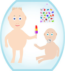 Image showing Two Cute baby. Boy with pacifier and look