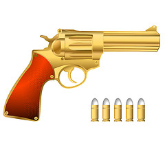 Image showing Golden revolver and bullets