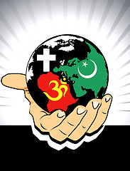 Image showing Globe holding hand