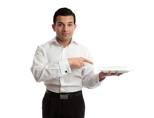 Image showing Waiter pointing to plate