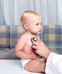 Image showing Portrait of the baby on reception at the doctor 