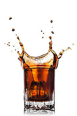 Image showing splash of cola in glass isolated on white