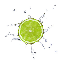 Image showing Slice of lime with water drops isolated on white