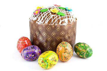 Image showing easter eggs and cake isolated on white