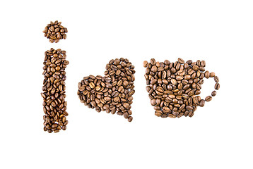 Image showing i love coffee symbols from coffee beans isolated on white