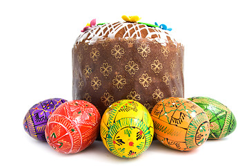 Image showing easter eggs and cake isolated on white