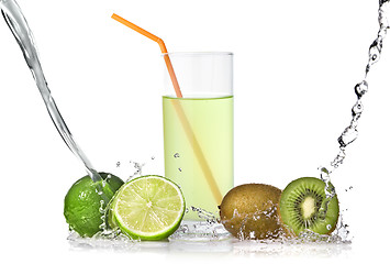 Image showing lime and kiwi juice with splash isolated on white