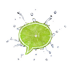 Image showing Lime in shape of dialog box with water drops isolated on white