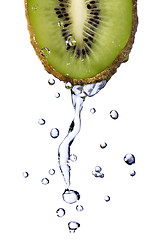 Image showing fresh water drops on kiwi isolated on white