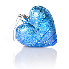 Image showing blue christmas ball in shape of heart isolated on white