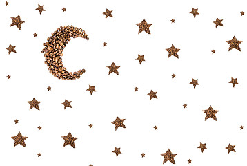 Image showing Moon and stars from coffee beans isolated on white