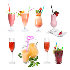 Image showing set of various cold cocktails isolated on white